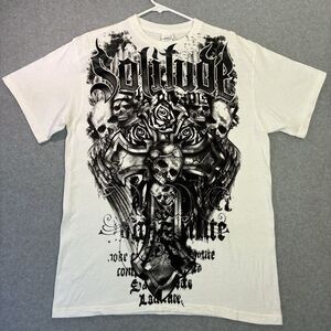 Solitude Graphic T Shirt Adult Large Skull Cross Wings Gothic Streetwear Tee